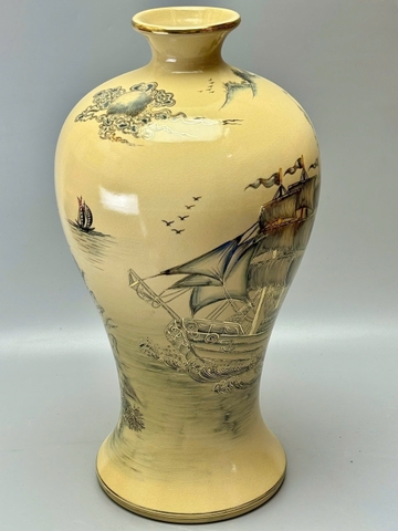 Mai bình thuận buồm xuôi gió công thành danh toại cao 60cm gốm Chu Đậu vẽ vàng 24k