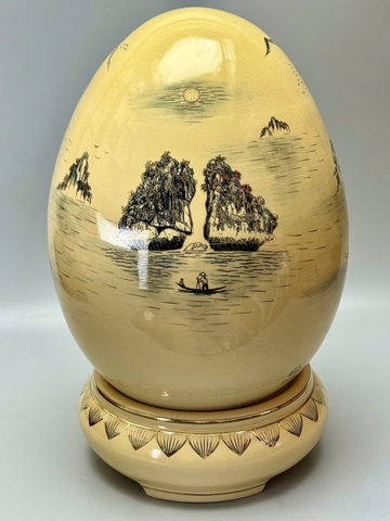 Trứng tài lộc cao 55cm gốm Chu Đậu vẽ vàng 24k