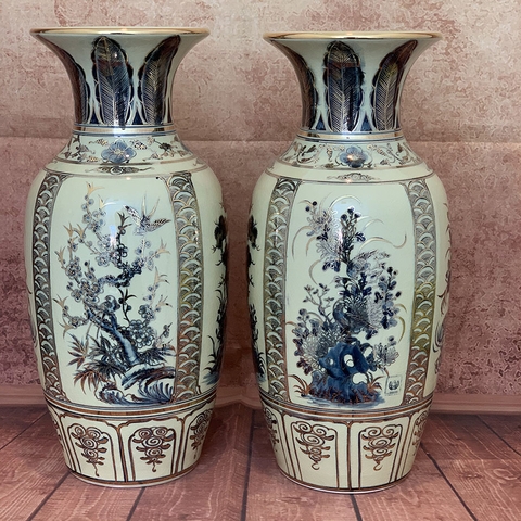 Lục Bình Tứ Cảnh H40cm Gốm Chu Đậu Vẽ Vàng 24K