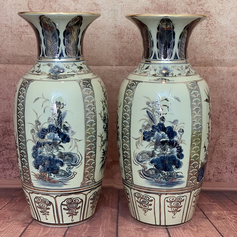 Lục Bình Tứ Cảnh H40cm Gốm Chu Đậu Vẽ Vàng 24K