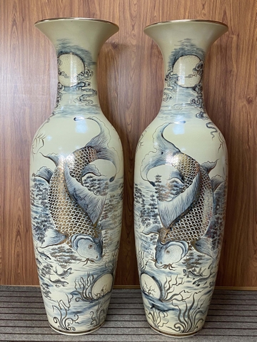 Lục bình lý ngư vọng nguyệt 1.68m gốm Chu Đậu vàng kim