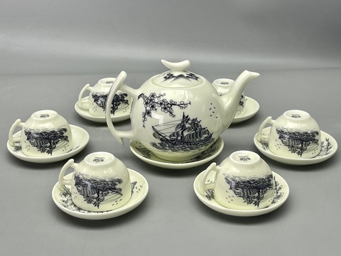 Bộ Âm Trà Tròn Hoạ Tiết Thuận Buồm Xuôi Gió Sứ Chu Đậu Truyền Thống