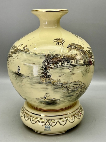 Bình Hút Lộc H30 Cảnh Đồng Quê Cao Cấp Gốm Chu Đậu Vẽ Vàng