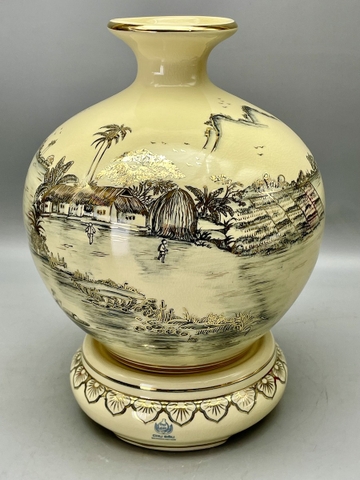 Bình Hút Lộc H30 Cảnh Đồng Quê Cao Cấp Gốm Chu Đậu Vẽ Vàng