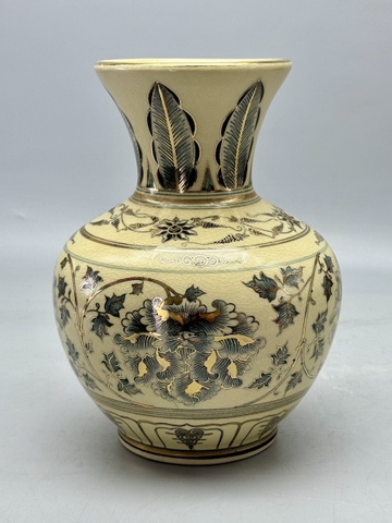 Bình Trường Phúc Phù Dung H28 Gốm Chu Đậu Vẽ Vàng