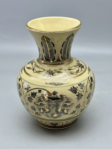 Bình Trường Phúc Phù Dung H28 Gốm Chu Đậu Vẽ Vàng