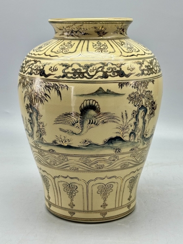 Bình Thiên Nga H33 Gốm Chu Đậu Vẽ Vàng