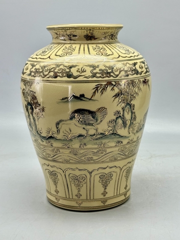 Bình Thiên Nga H33 Gốm Chu Đậu Vẽ Vàng