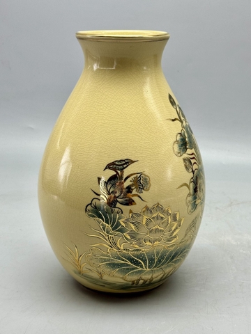 Bình Lão Vọng Hoạ Tiết Hoa Sen H28 Gốm Chu Đậu Vẽ Vàng