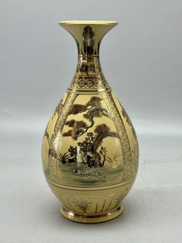 Bình Tỳ Bà Tứ Cảnh H33 Gốm Chu Đậu Vẽ Vàng