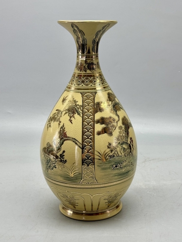 Bình Tỳ Bà Tứ Cảnh H33 Gốm Chu Đậu Vẽ Vàng