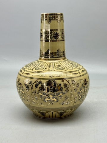 Bình Hoa Lam H29 Gốm Chu Đậu Vẽ Vàng