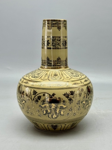 Bình Hoa Lam H29 Gốm Chu Đậu Vẽ Vàng