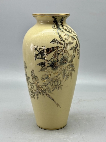 Bình Như Ý Chim Đào H35 Gốm Chu Đậu Vẽ Vàng