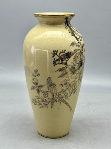 Bình Như Ý Chim Đào H35 Gốm Chu Đậu Vẽ Vàng