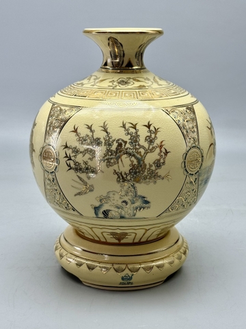 Bình Hút Lộc Tứ Cảnh H25 Gốm Chu Đậu Vẽ Vàng