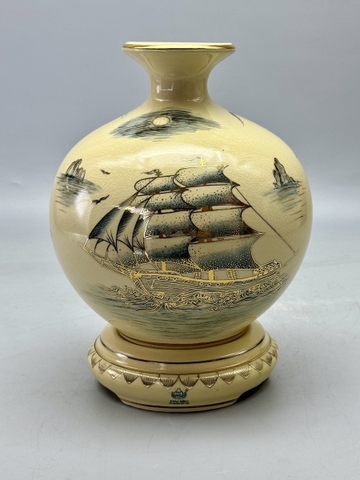 Bình Hút Lộc Thuận Buồm Xuôi Gió H25 Gốm Chu Đậu Vẽ Vàng