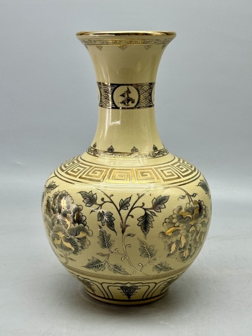 Bình Phú Quý H35 Gốm Chu Đậu Vẽ Vàng