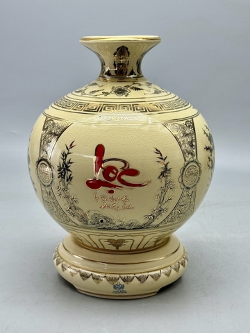 Bình Hút Lộc Tứ Cảnh Chữ Lộc H25 Gốm Chu Đậu Vẽ Vàng