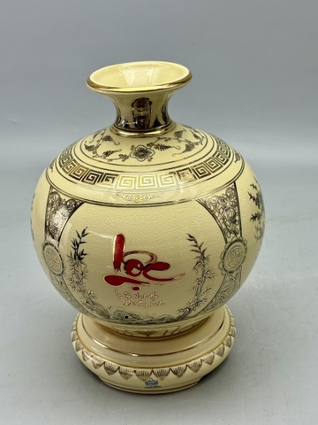 Bình Hút Lộc Tứ Cảnh Chữ Lộc H25 Gốm Chu Đậu Vẽ Vàng
