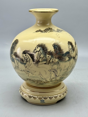 Bình Hút Lộc Mã Đáo Thành Công H25 Gốm Chu Đậu Vẽ Vàng