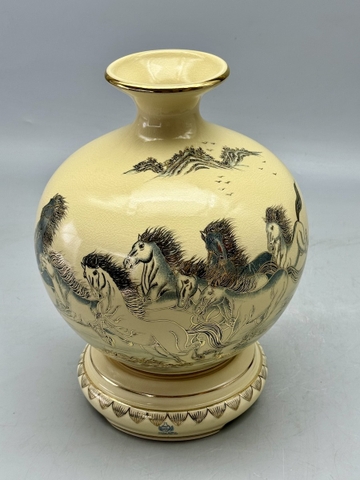 Bình Hút Lộc Mã Đáo Thành Công H25 Gốm Chu Đậu Vẽ Vàng