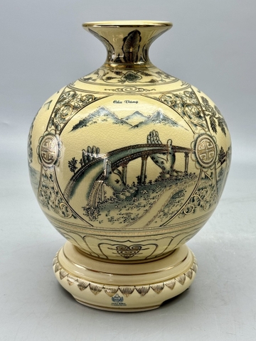 Bình Hút Lộc Tứ Cảnh Ba Miền H25 Gốm Chu Đậu Vẽ Vàng