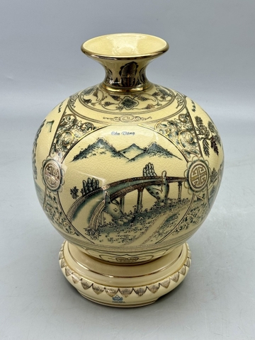 Bình Hút Lộc Tứ Cảnh Ba Miền H25 Gốm Chu Đậu Vẽ Vàng