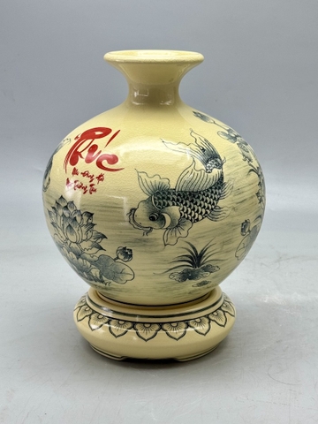 Bình Hút Lộc Cá Chép Hoa Sen Chữ Phúc H25 Gốm Chu Đậu Truyền Thống