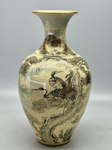 Bảo Bình Cảnh Tùng Hạc H52 Gốm Chu Đậu Vẽ Vàng