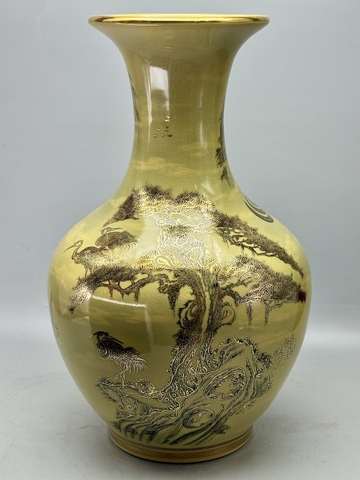 Bình Phú Quý Tùng Hạc H65 Gốm Chu Đậu Vẽ Vàng