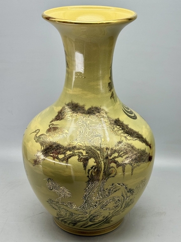 Bình Phú Quý Tùng Hạc H65 Gốm Chu Đậu Vẽ Vàng