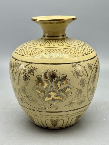 Bình Vạn Phúc Hoa Mẫu Đơn H27 Gốm Chu Đậu Vẽ Vàng