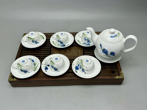 Bộ ấm chén hoa tuylip gốm chu đậu truyền thống