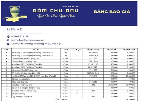 Set Vip bộ đồ thở đỉnh hạc vẽ vàng 24k gốm Chu Đậu