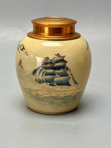 Hộp Đựng Trà Thuận Buồm Xuôi Gió H13 Gốm Chu Đậu Vẽ Vàng