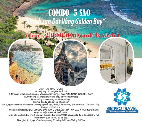 Combo Vé Máy Bay Khách sạn 5 sao tại Đà Nẵng ( golden bay ) tứ tháng 2 - tháng 6.2020