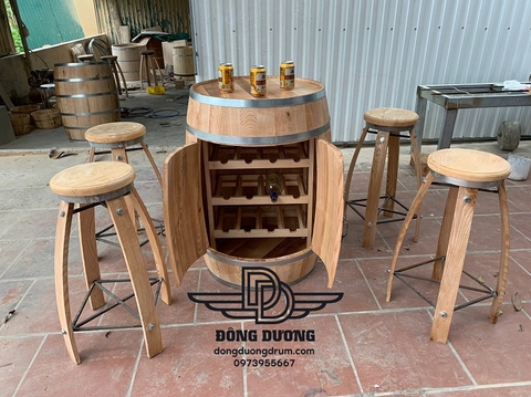 bang ghế thùng rượu gỗ trang trí