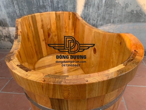 bồn tắm gỗ bo viền 2 lớp bầu dục