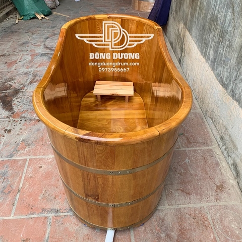 bồn tắm gỗ PơMu bầu dục bo viền cao cấp
