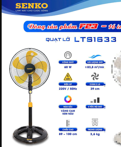 Senko - Quạt lở thân sắt Senko LTS1633 60w động cơ đồng 5 cánh chính hãng