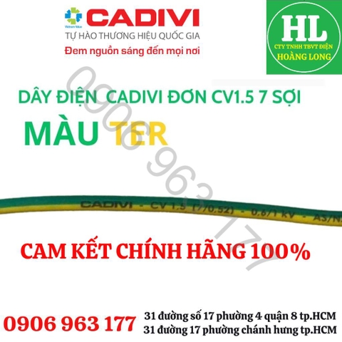 DÂY ĐIỆN CADIVI ĐƠN CV1.5 Chính hãng (GIÁ 1 MÉT)