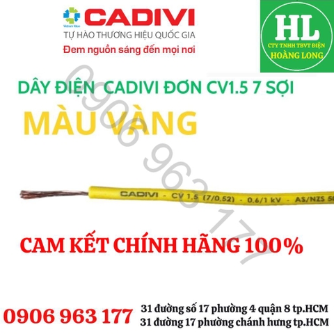 DÂY ĐIỆN CADIVI ĐƠN CV1.5 Chính hãng (GIÁ 1 MÉT)