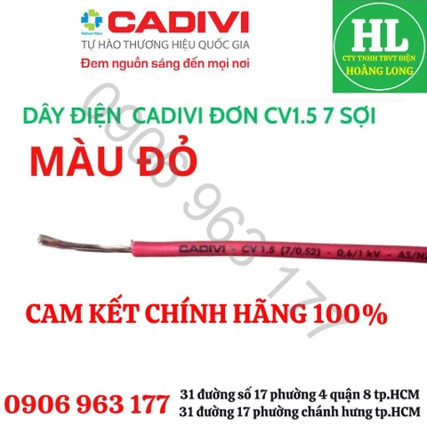 DÂY ĐIỆN CADIVI ĐƠN CV1.5 Chính hãng (GIÁ 1 MÉT)
