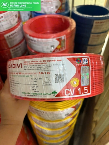 [giá 50 mét] Dây điện cadivi CV 1.5 đơn 1 lõi 7 sợi đồng bên trong CV1.5