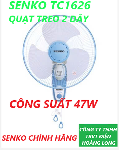 SENKO CHÍNH HÃNG - Quạt treo 2 dây TC1626 47W 3 cánh 4 tấc
