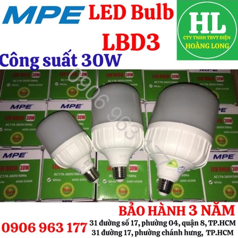 Đèn LED Bulb chống ẩm 30W THÂN NHỰA LBD3-30T, LBD3-30V CHÍNH HÃNG