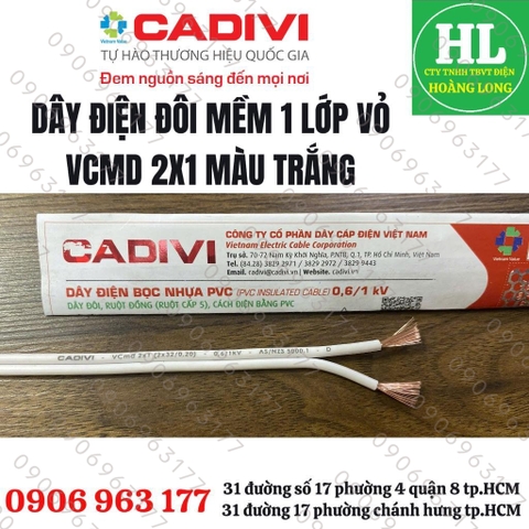 (GIÁ 5 MÉT) DÂY ĐIỆN CADIVI ĐÔI  MỀM VCmd 2X0.5 2X0.75 2X1 2X1.5, 2X2.5