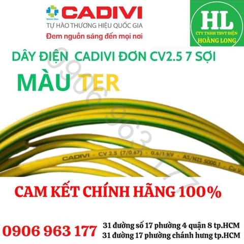 DÂY ĐIỆN CADIVI ĐƠN CV2.5 Chính hãng giá 1 mét