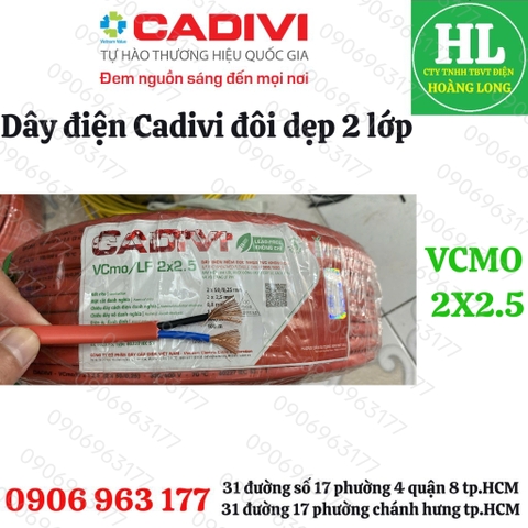 Dây điện CADIVI đôi mềm 2 vỏ VCmo 2X1.5, 2X2.5